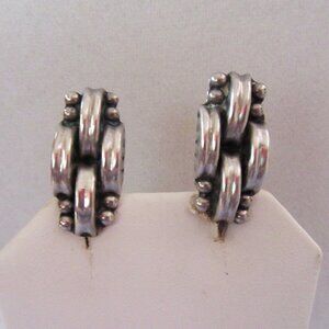 Sterling silver basket weave screw back earrings circa 1930s-50s - Art Deco